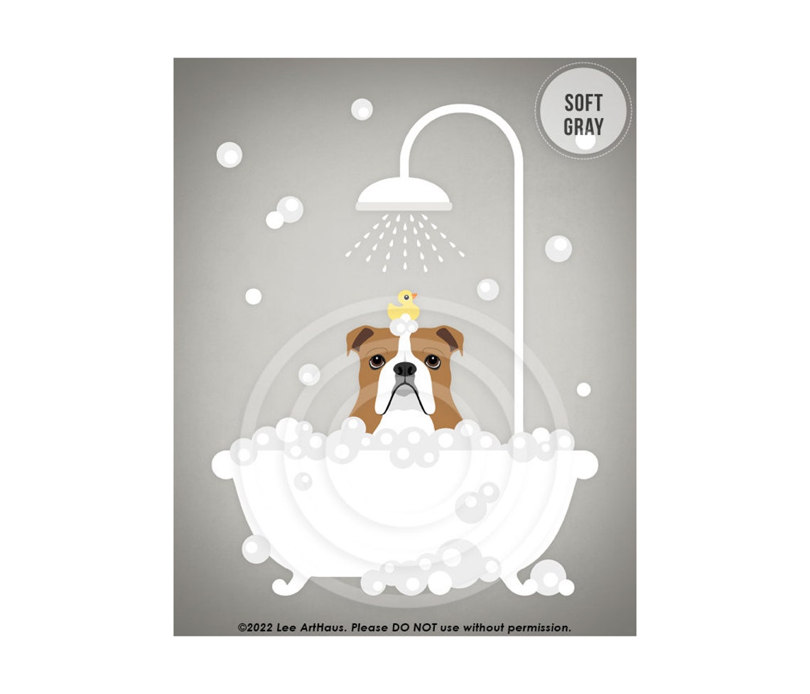 101dp English Bulldog Art English Bulldog In Bathtub Wall Art English Bulldog Decor Bubble Bath Print Pet Breed Portraits Dog Art - Image 3