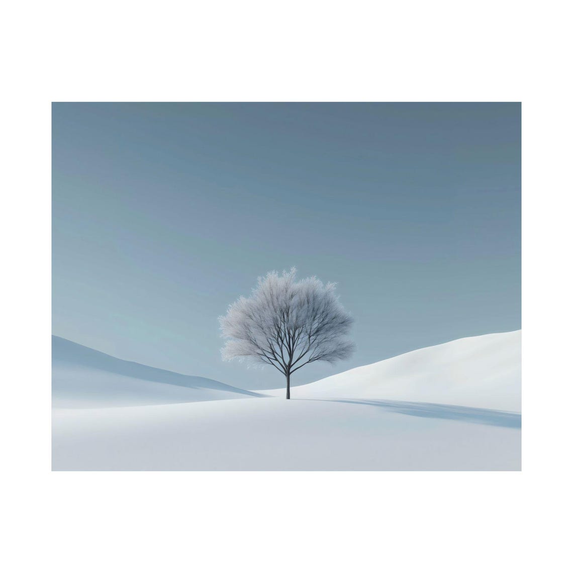 Minimalist Lone Frosted Tree In Snowy Snowfield Winter Art Poster - Image 3