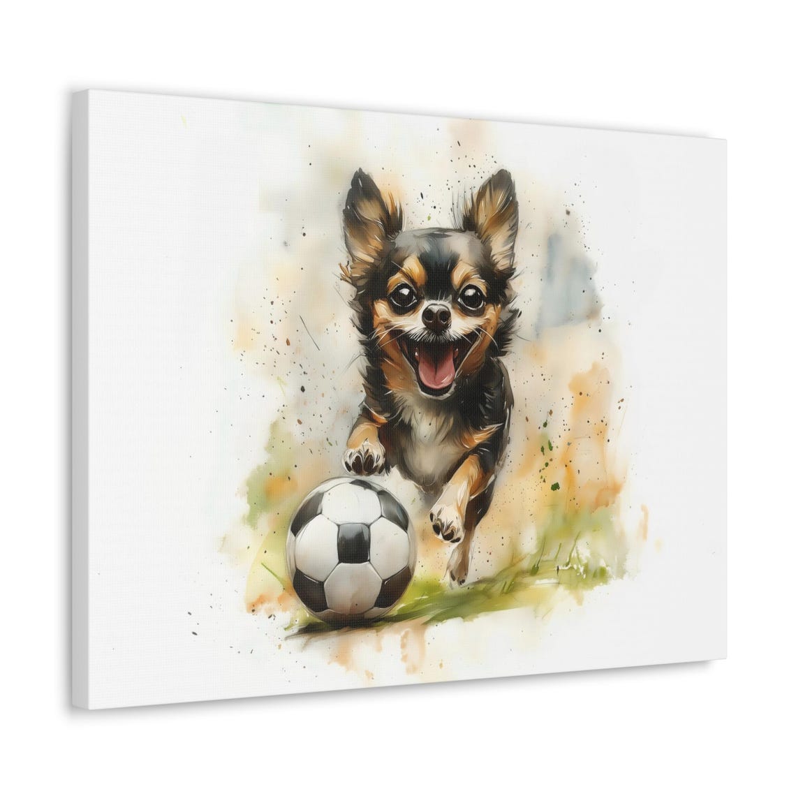 Happy Chihuahua Playing Soccer Joyful Watercolor Puppy Poster