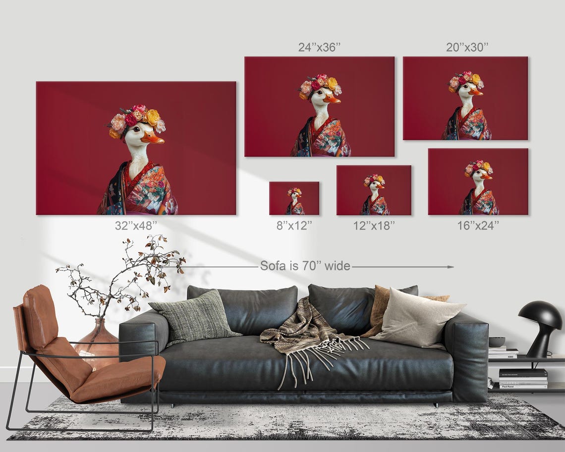 Duck Flower Crown Colorful Kimono Scarlet Maximalist Art Poster - Image 3