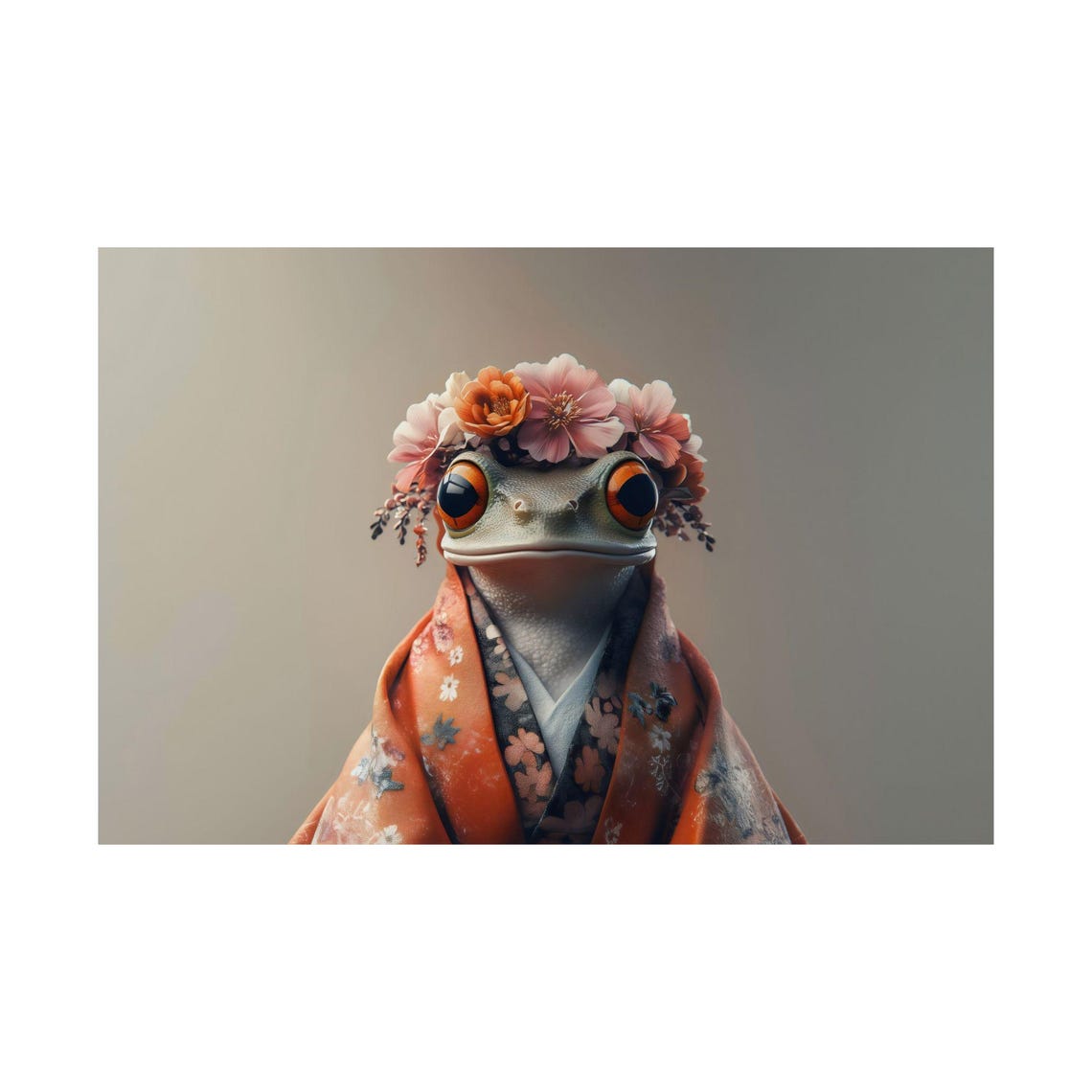 Tree Frog In Floral Crown And Kimono Robe Maximalist Portrait Poster - Image 2