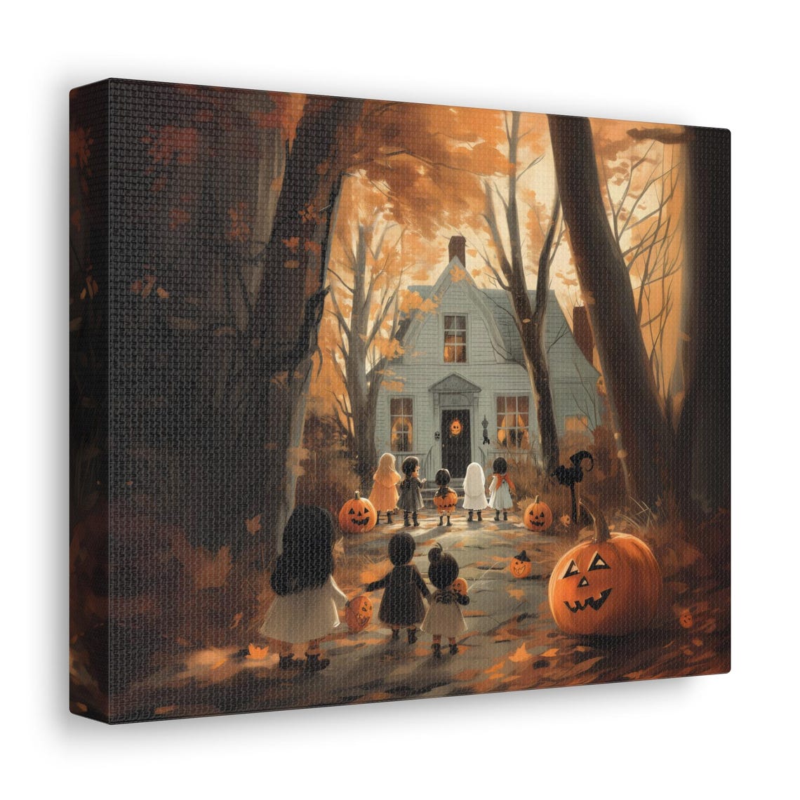 Children Trick Or Treating On Autumn Path Jack O Lanterns Print