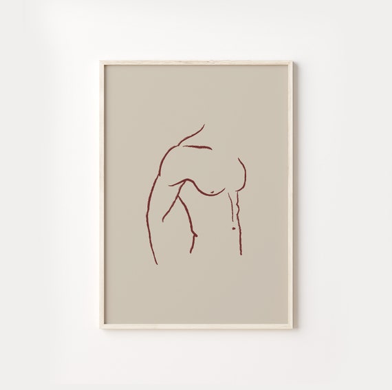 Male Body Line Art Abstract Nude Print Gallery Wall Art Minimalist Terracotta Art Instant Print