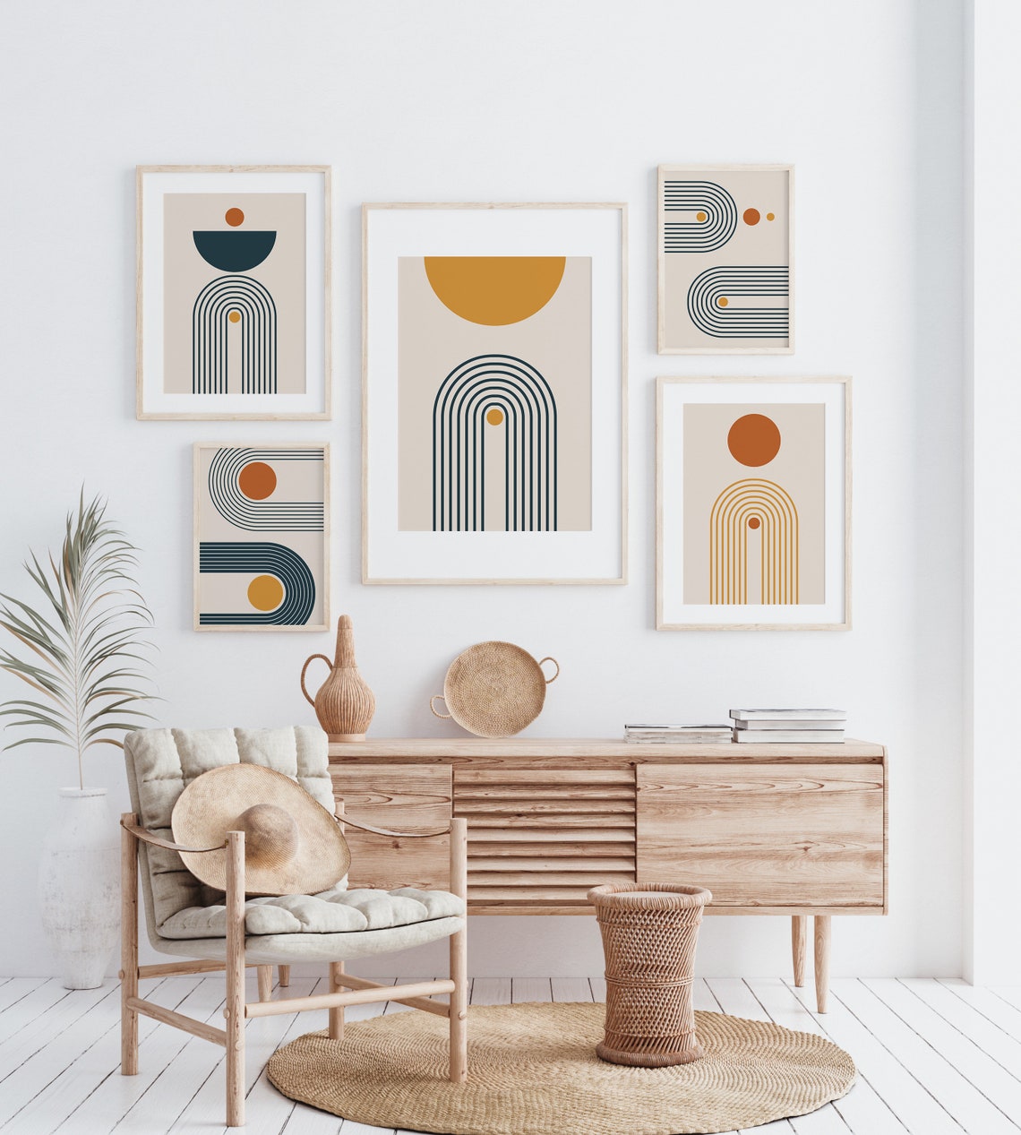 Terracotta Sun Over Golden Arches Boho Minimalist Art Poster - Image 2