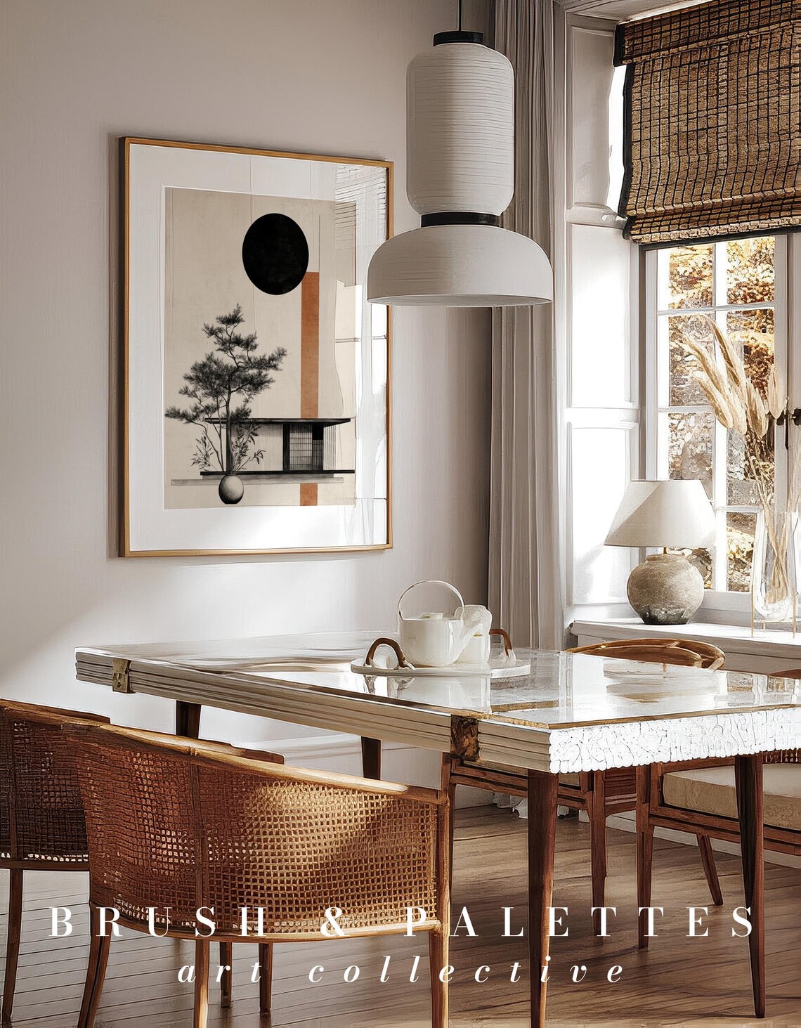Japanese Architecture Minimalist Zen House Black Sun And Pine Tree Poster - Image 3