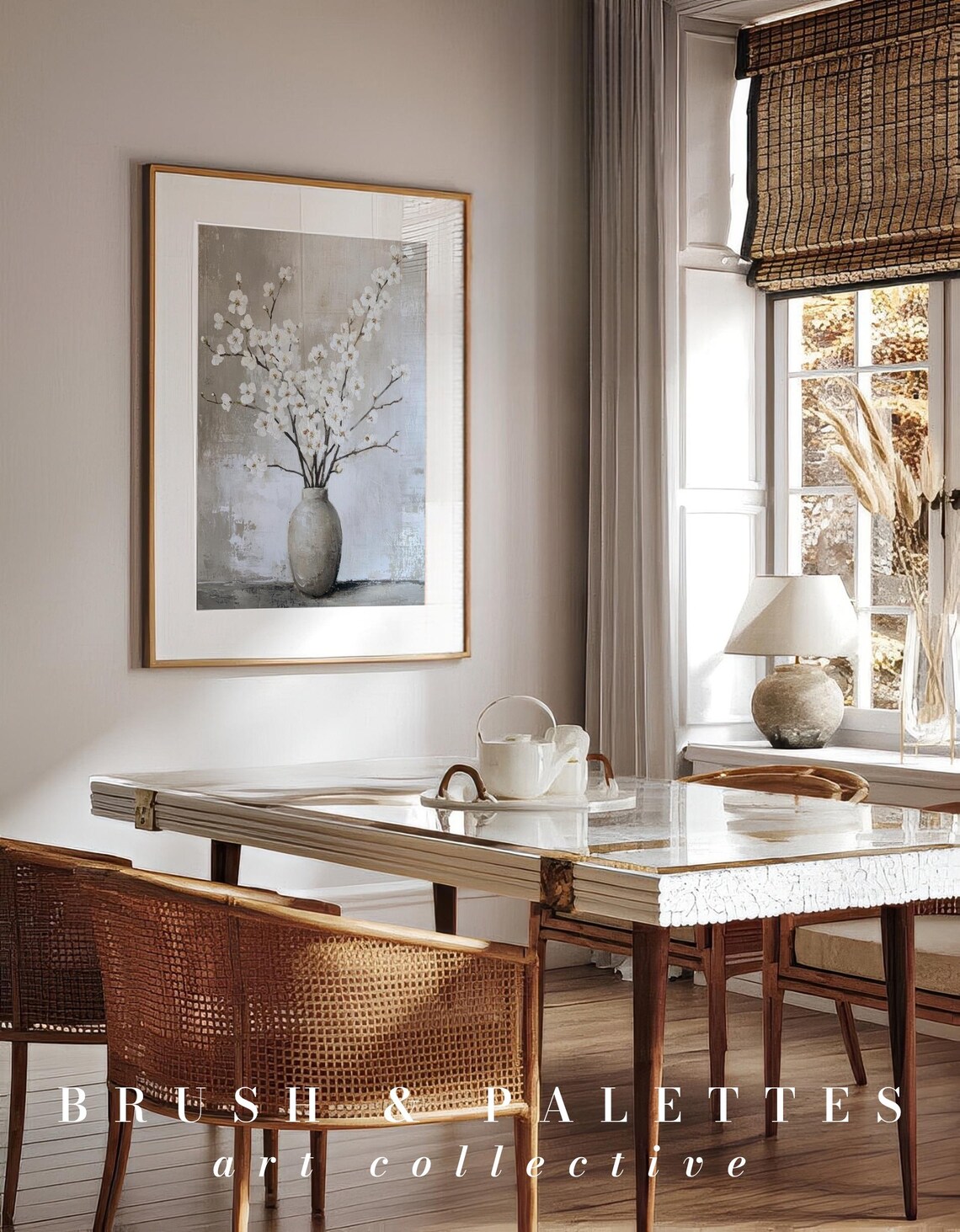 White Cherry Blossom Vase Painting Rustic Floral Still Life Poster - Image 3