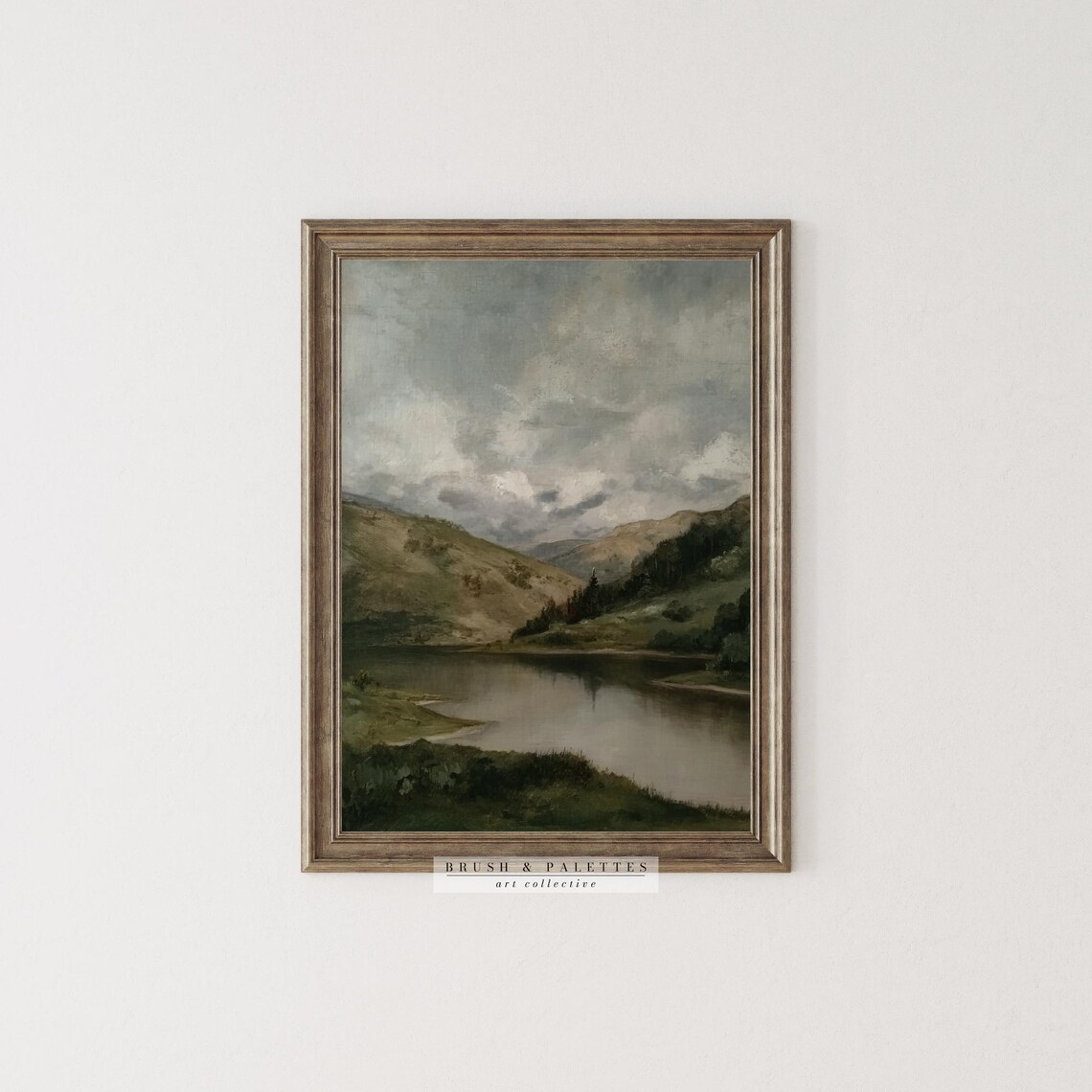 Moody Misty Mountain Lake Valley Serene Vintage Oil Painting Poster - Image 3
