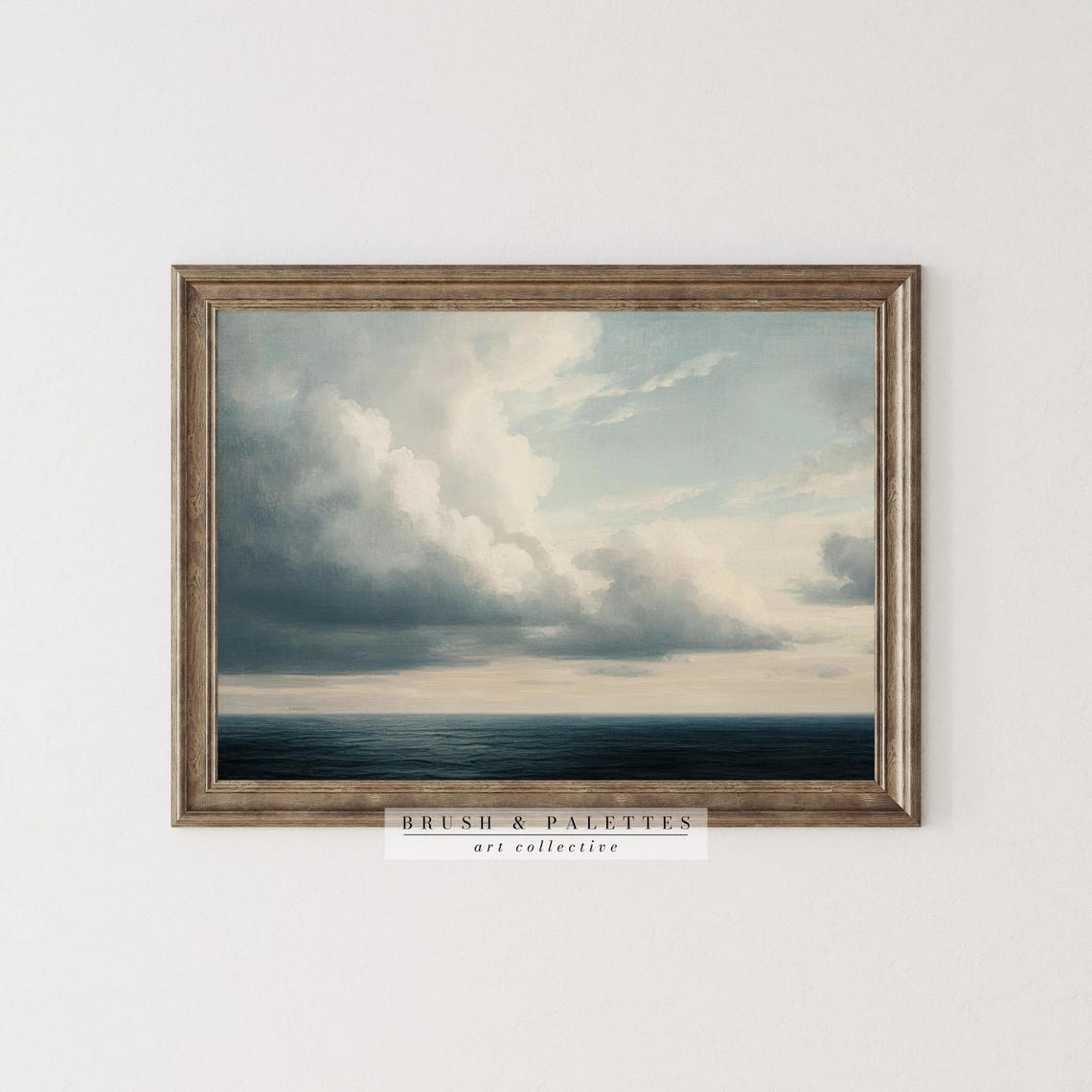 Soft Ocean Horizon Painting Calm Sea Sky Clouds Tranquil Wall Art - Image 2
