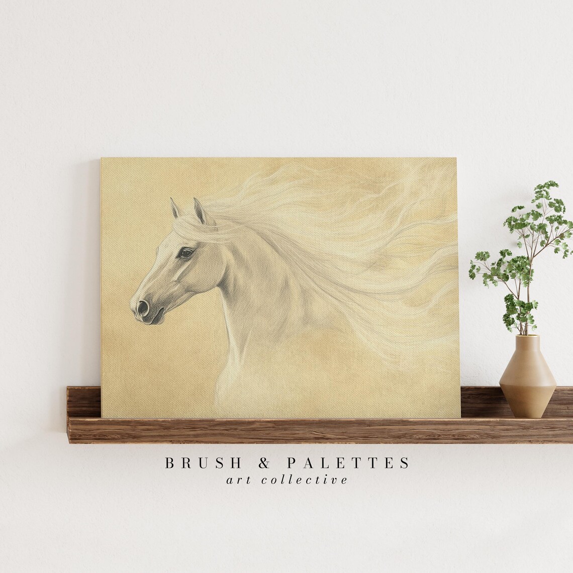 White Arabian Horse Pencil Sketch Elegant Equine Drawing Wall Art - Image 3