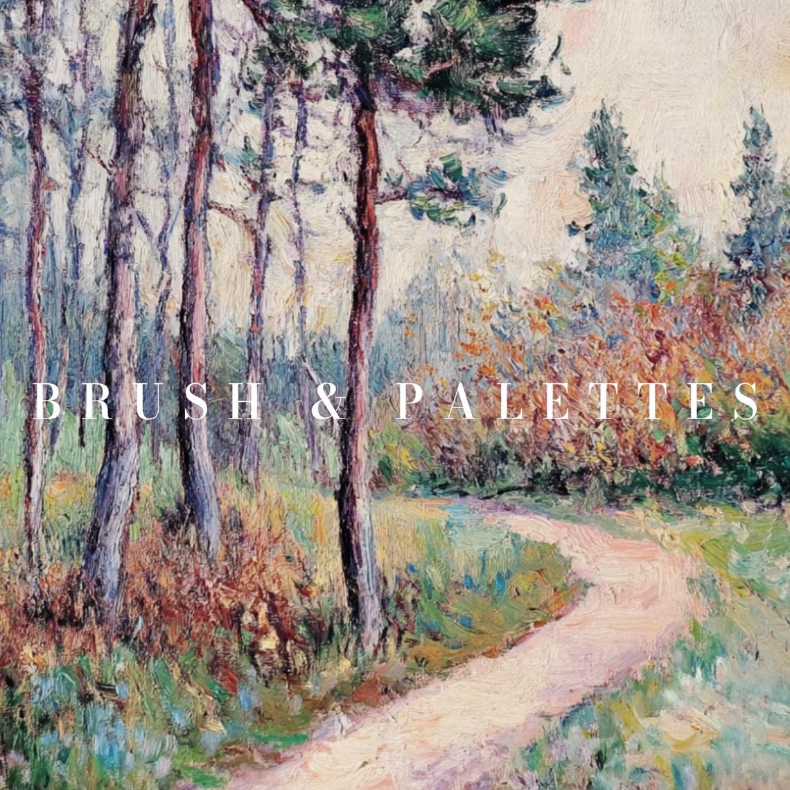 Forest Trail in Autumn Art Impressionist Pine Trees Path Wall Art - Image 2