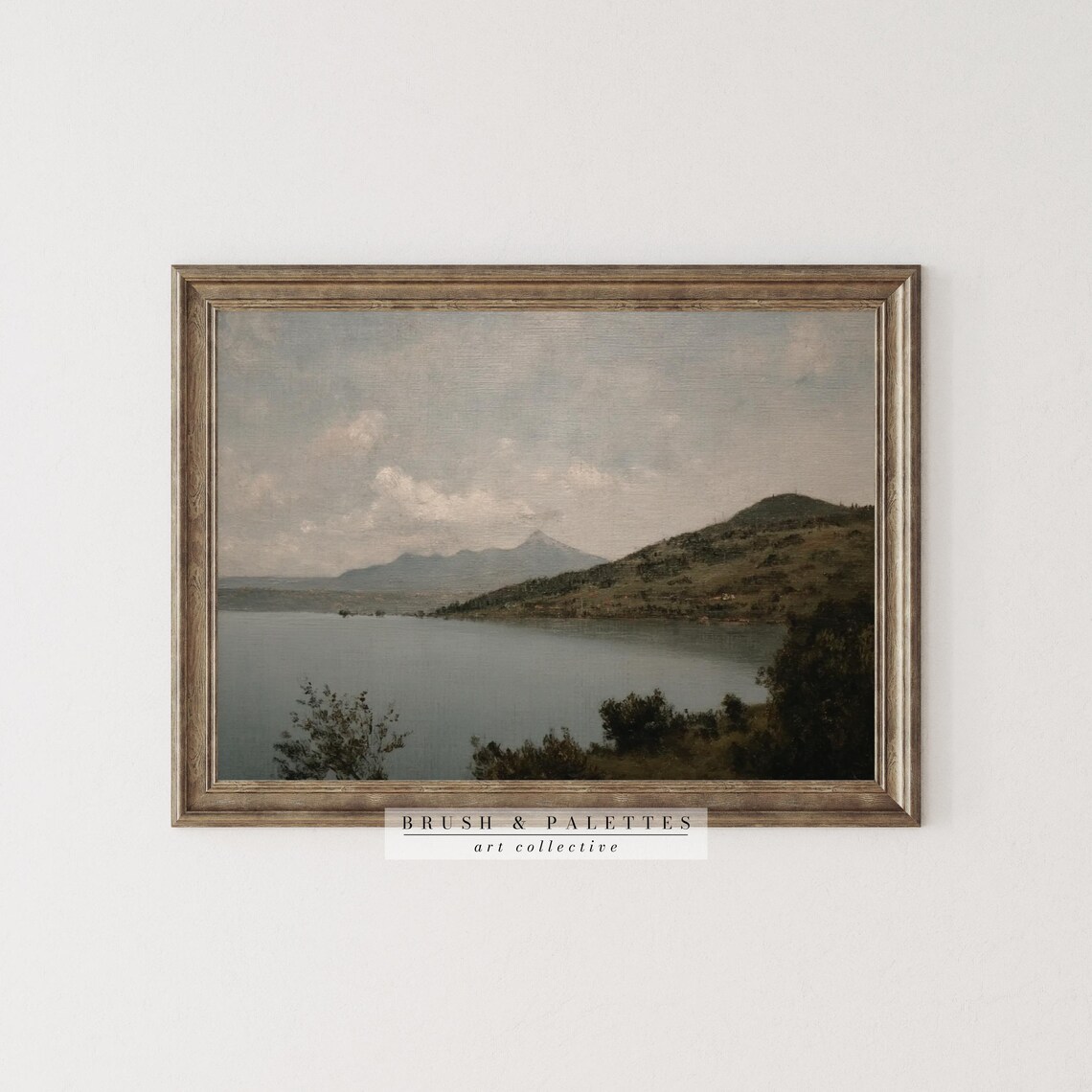 Italian Lake Bracciano Calm Water Mountains Vintage Painting Poster - Image 3
