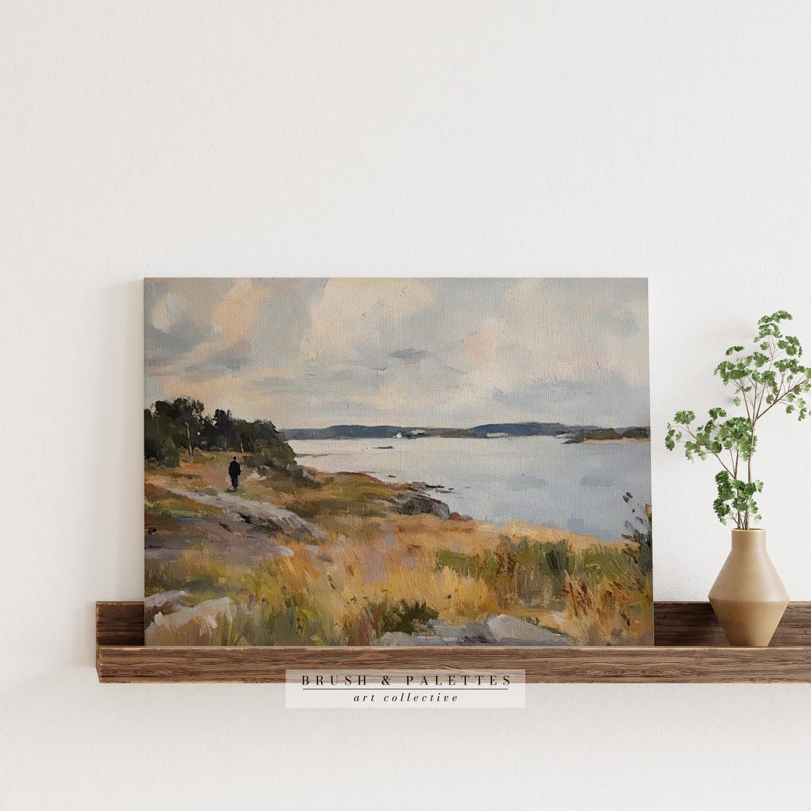 Lone Figure Walking Coastal Path Bay View Impressionist Print - Image 2
