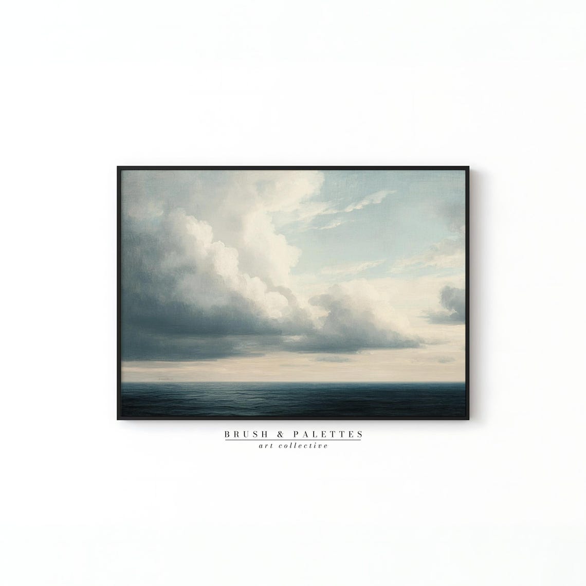 Soft Ocean Horizon Painting Calm Sea Sky Clouds Tranquil Wall Art - Image 3