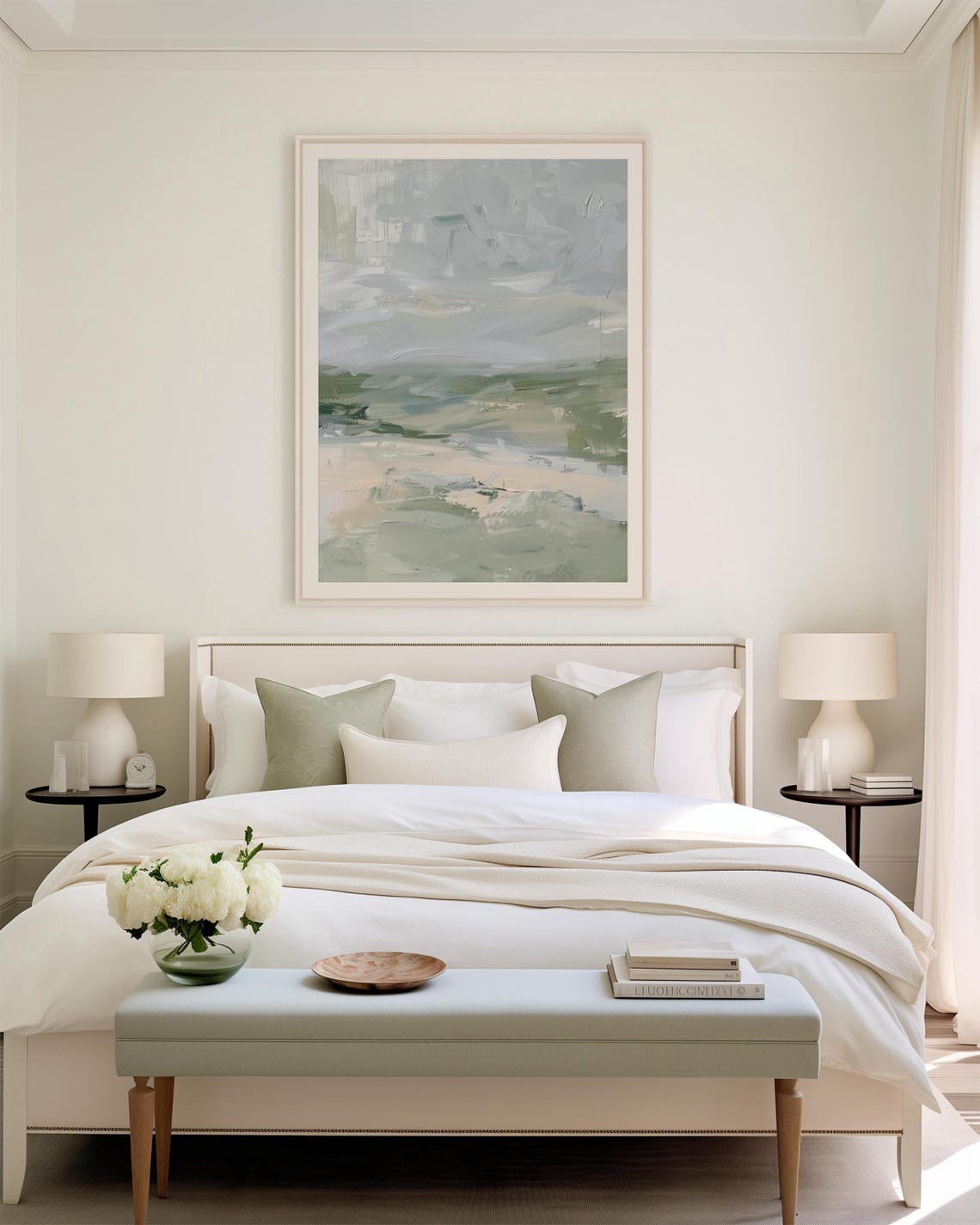 Soft Green Abstract Landscape Minimalist Pastel Nature Wall Art - Image 2