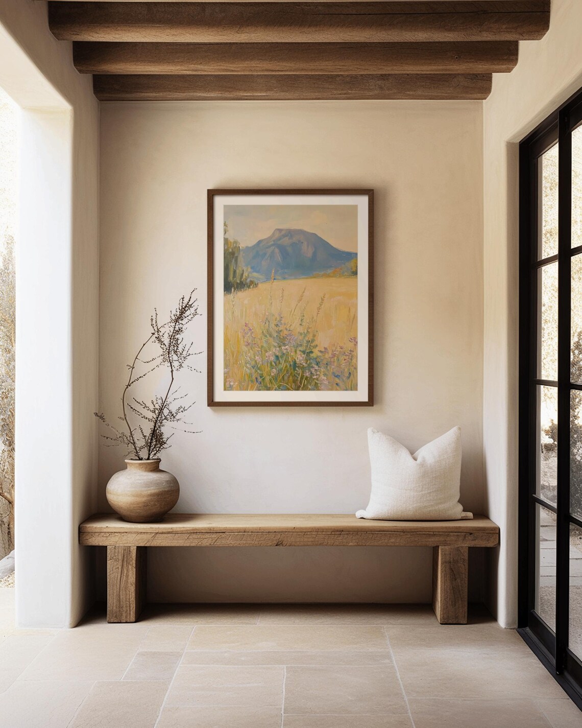 Golden Wheat Field Wildflowers Mountain Pastoral Landscape Poster - Image 3