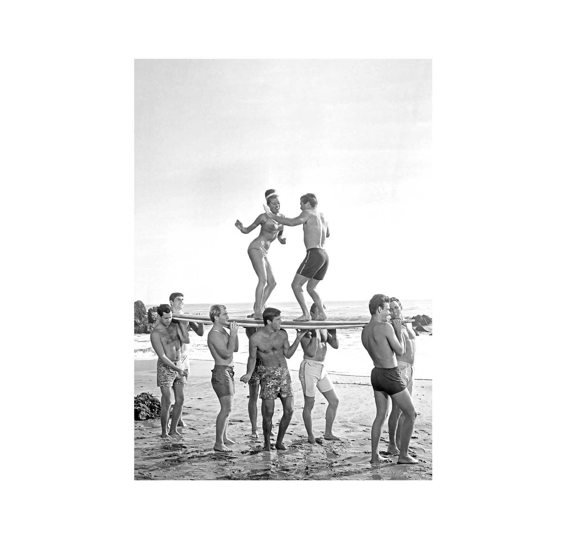 Party on a Surfboard Black and White 1960s Surf Beach Photo Poster - Image 2