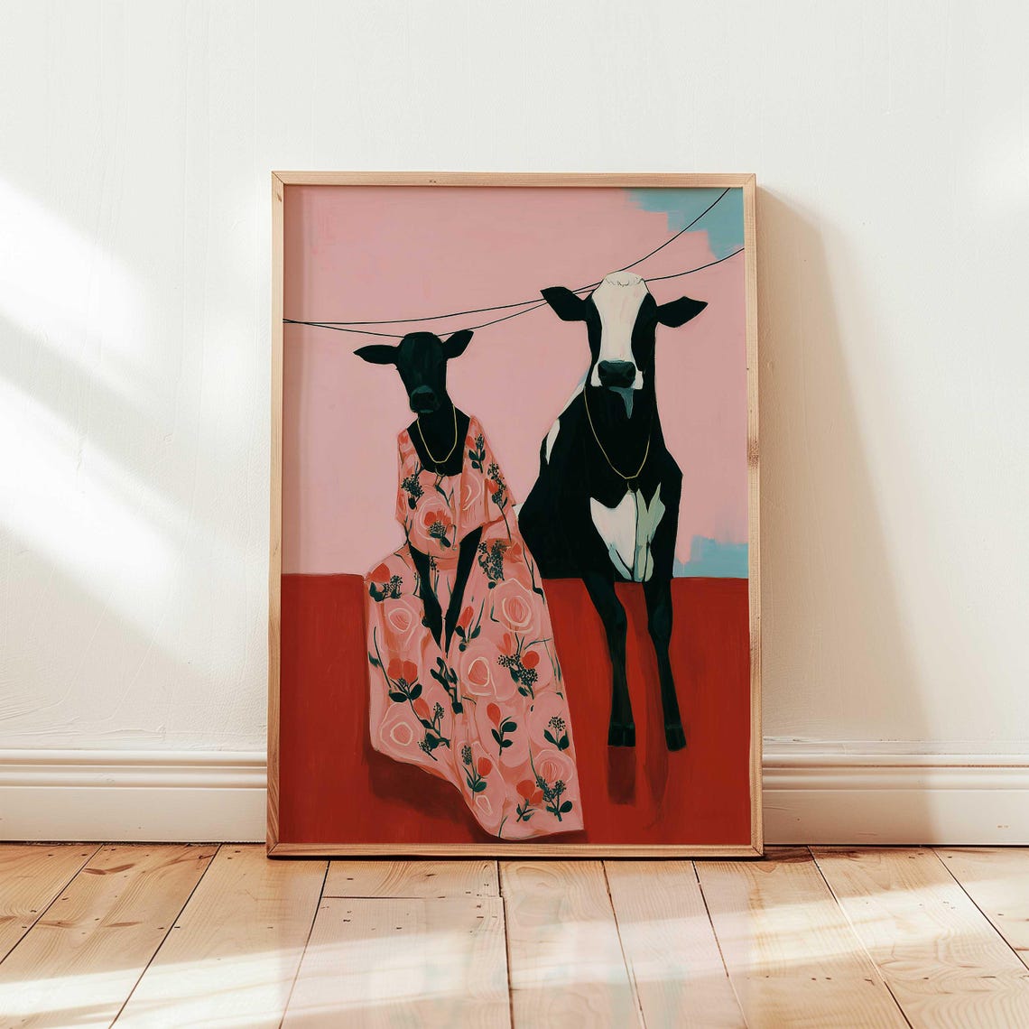 Two Cows Pink Surreal Farm Animal Maximalist Fun Decor Poster