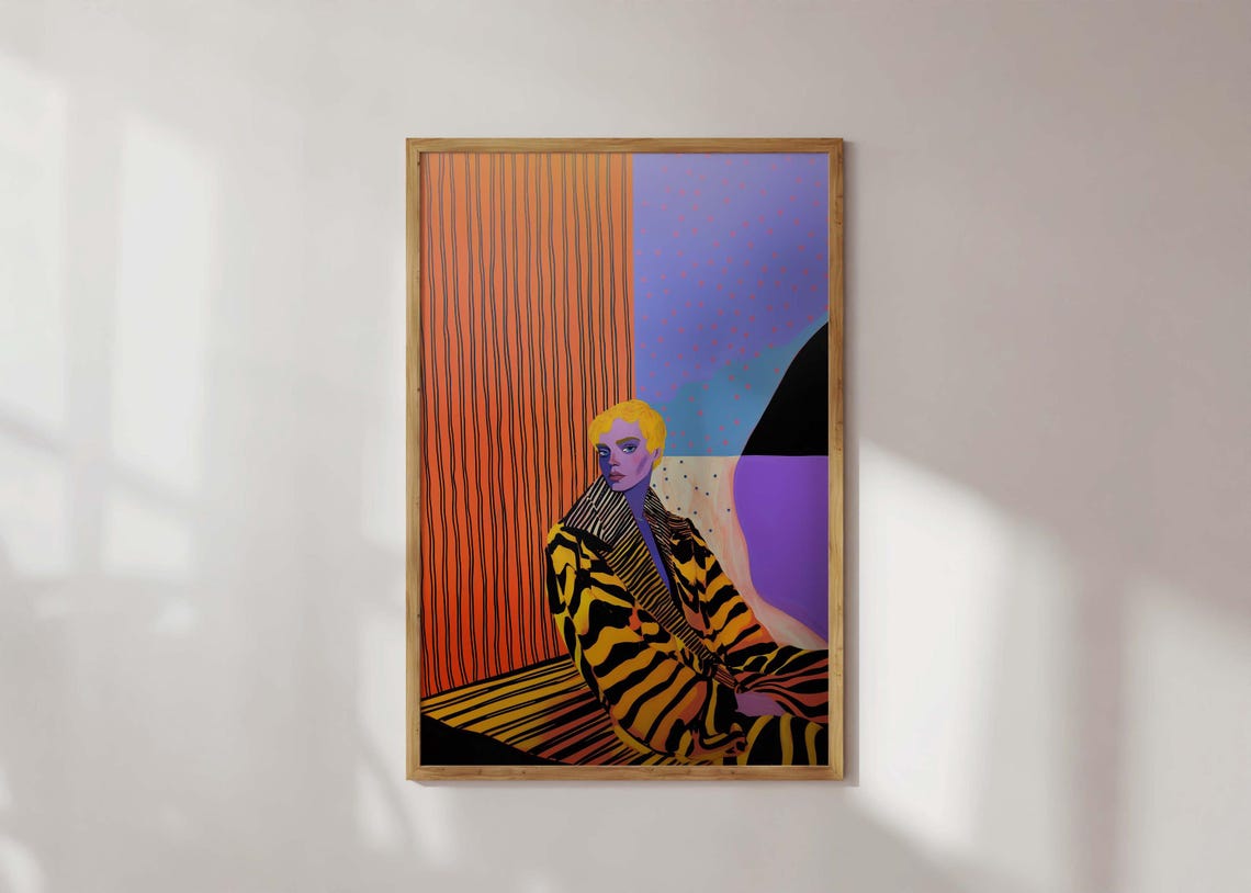 Bold Pop Art Portrait Tiger Coat Modern Fashion Statement Poster