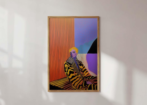Bold Pop Art Portrait Tiger Coat Modern Fashion Statement Poster