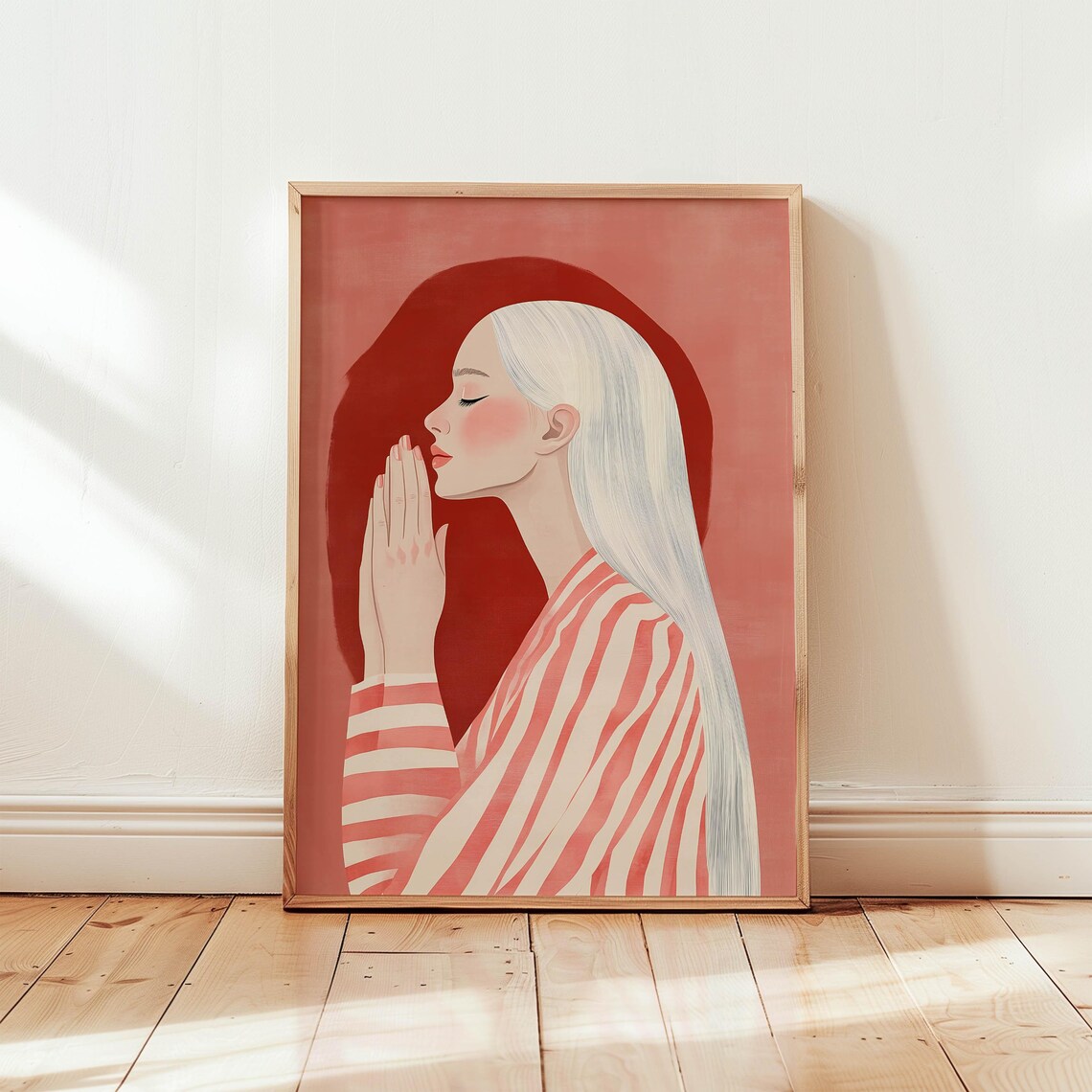 Praying Woman Spiritual Minimalist Sketch Feminine Meditative Line Art Poster