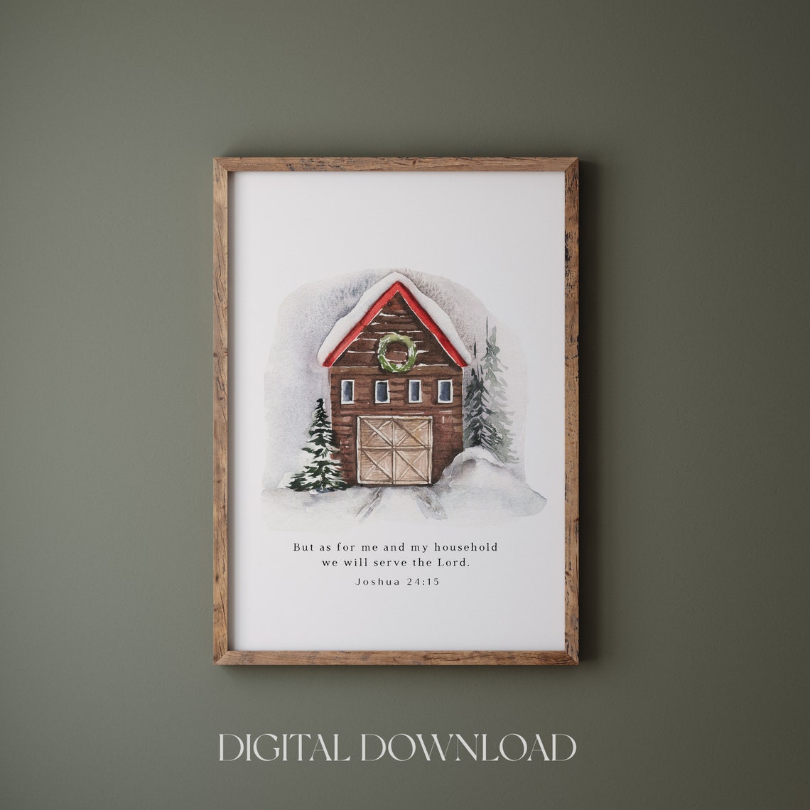 Joshua 24:15 We Will Serve the Lord Snowy Christmas Cabin Poster - Image 5