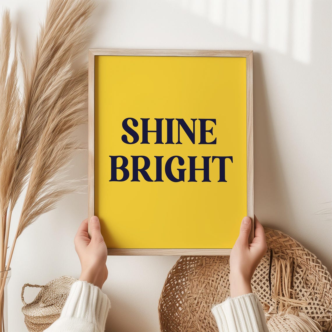 Shine Bright Bold Yellow Typography Positive Daily Quote Wall Art