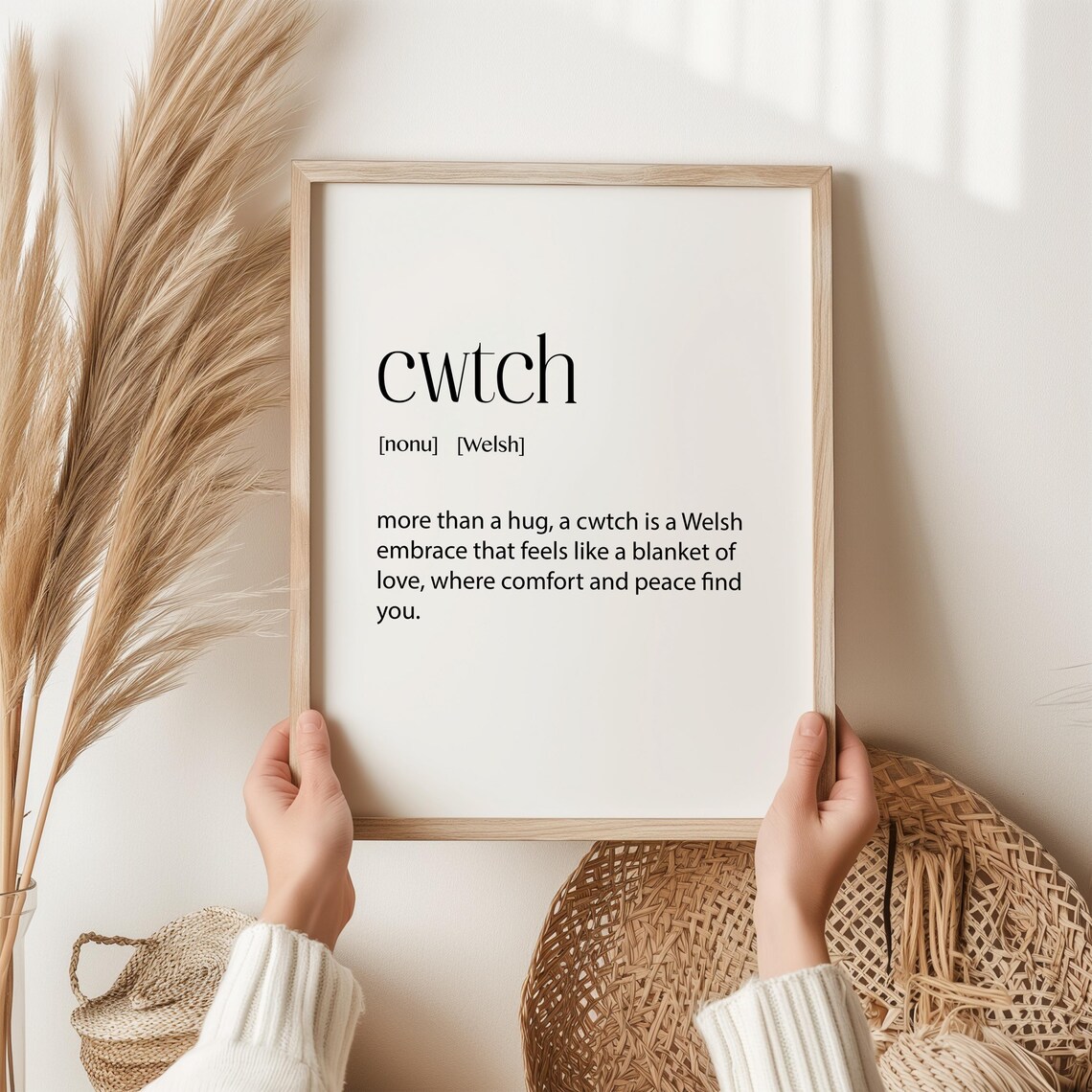 Cwtch Definition Art Print, Warm Welsh Word Art