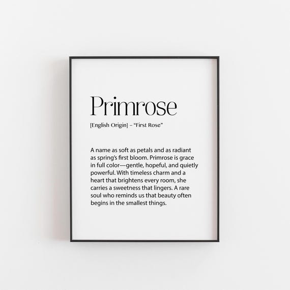 Primrose Name Meaning Print, Vintage Floral Poster