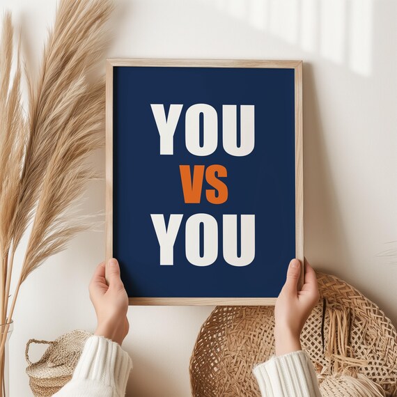 You Vs You Navy Orange Bold Typography Motivational Art Poster