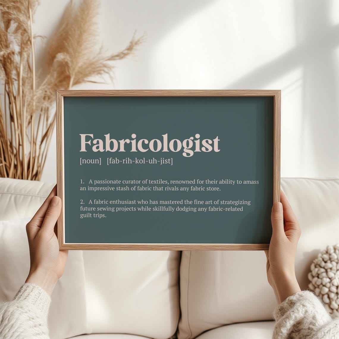 Fabricologist Funny Sewing Definition Cream on Deep Green Poster