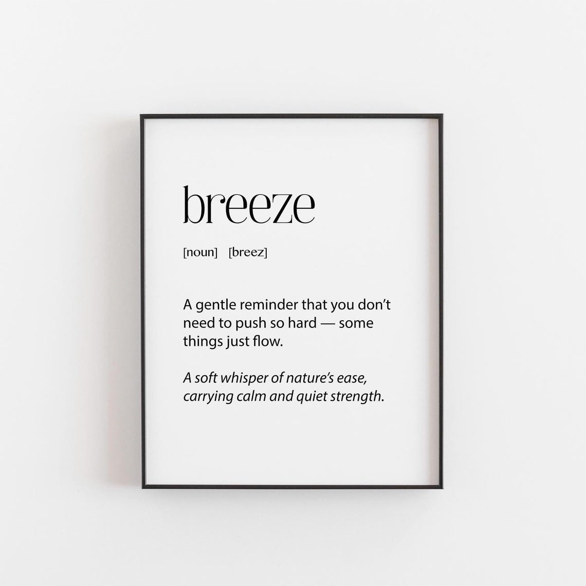 Breeze Definition Print Calm Flowing Summer Art Nature Wall Decor Mindfulness Gift Poetic Wind Quote Serene Home Office Inspired