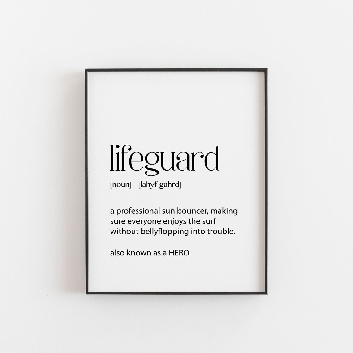 Lifeguard Dictionary Definition Print Funny Minimalist Beach Gift Art
