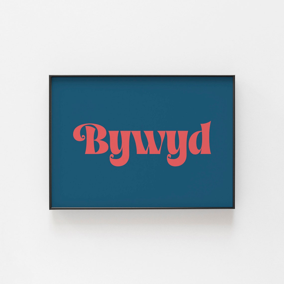 Bywyd Welsh Word for Life Retro Red Script Teal Background Poster