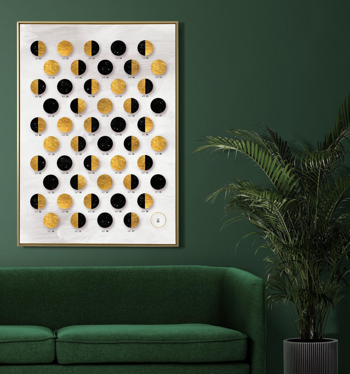2025 Moon Phases Chart Gold and Black Celestial Lunar Cycle Poster - Image 3