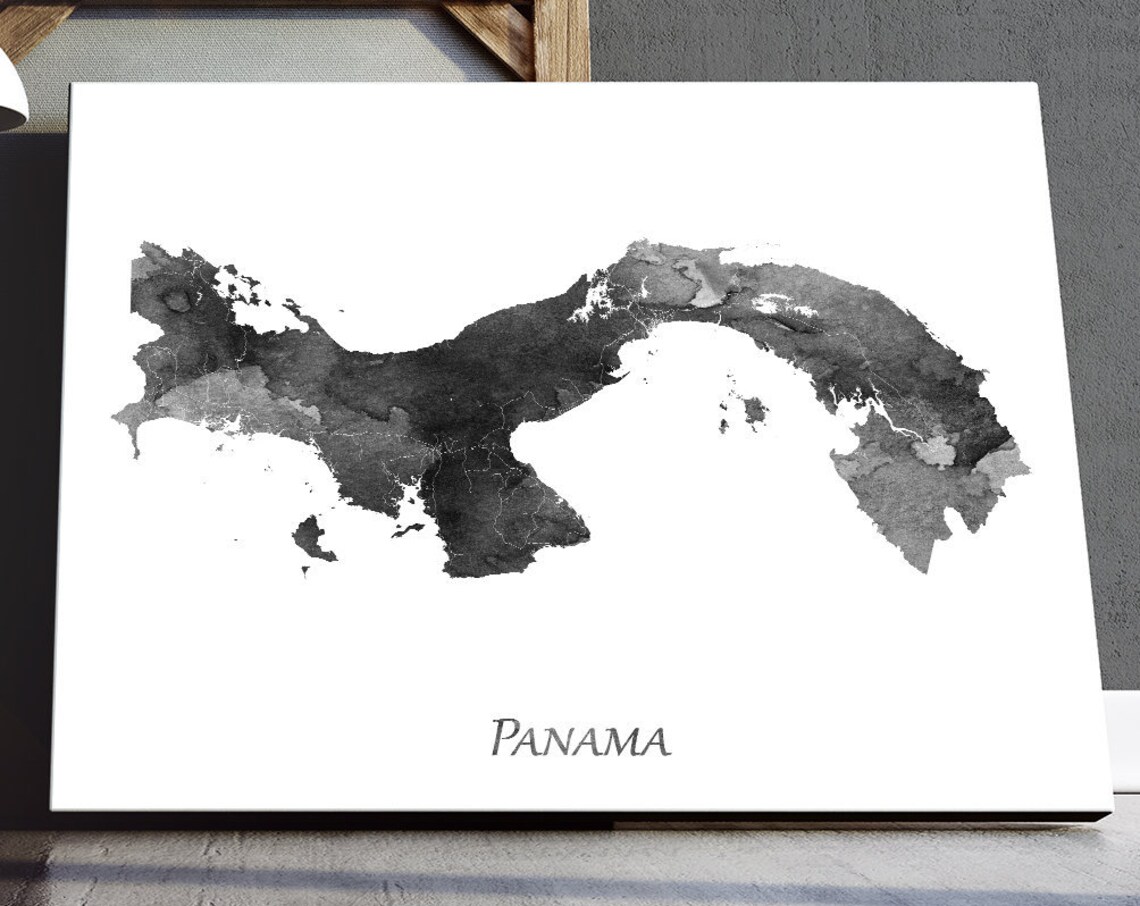 Panama Map Print, Black And White Watercolor