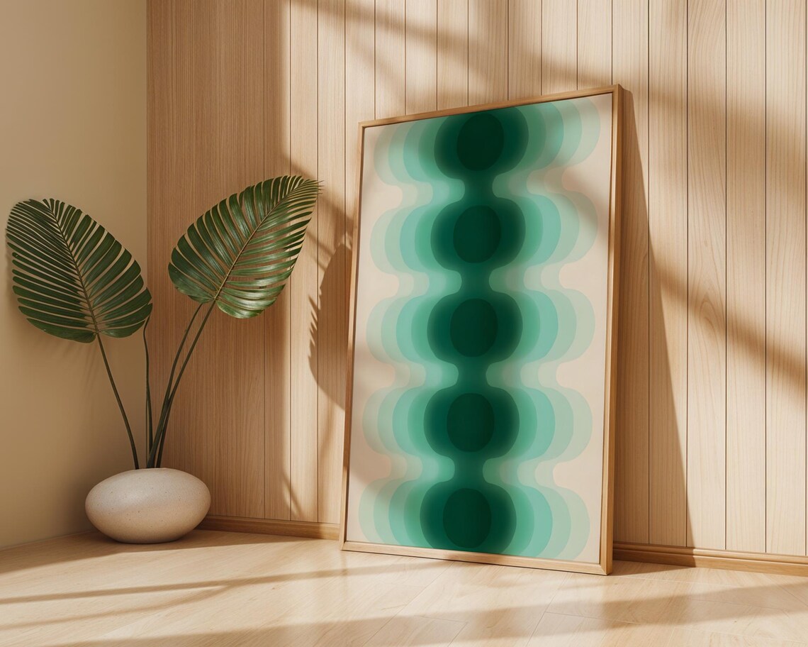Retro 70s Wavy Poster, Mid Century Modern Abstract