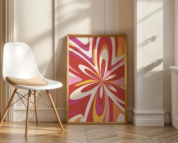Retro Psychedelic Starburst Art Print, Groovy Abstract Flower