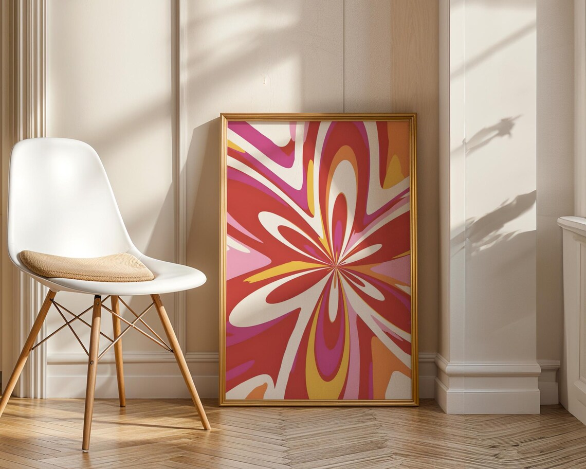 Retro Psychedelic Starburst Art Print, Groovy Abstract Flower