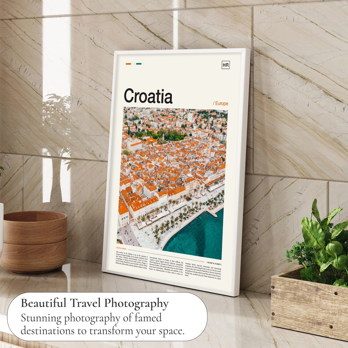 Croatia Europe Red Roofed Coastal Old Town Aerial View Poster - Image 4