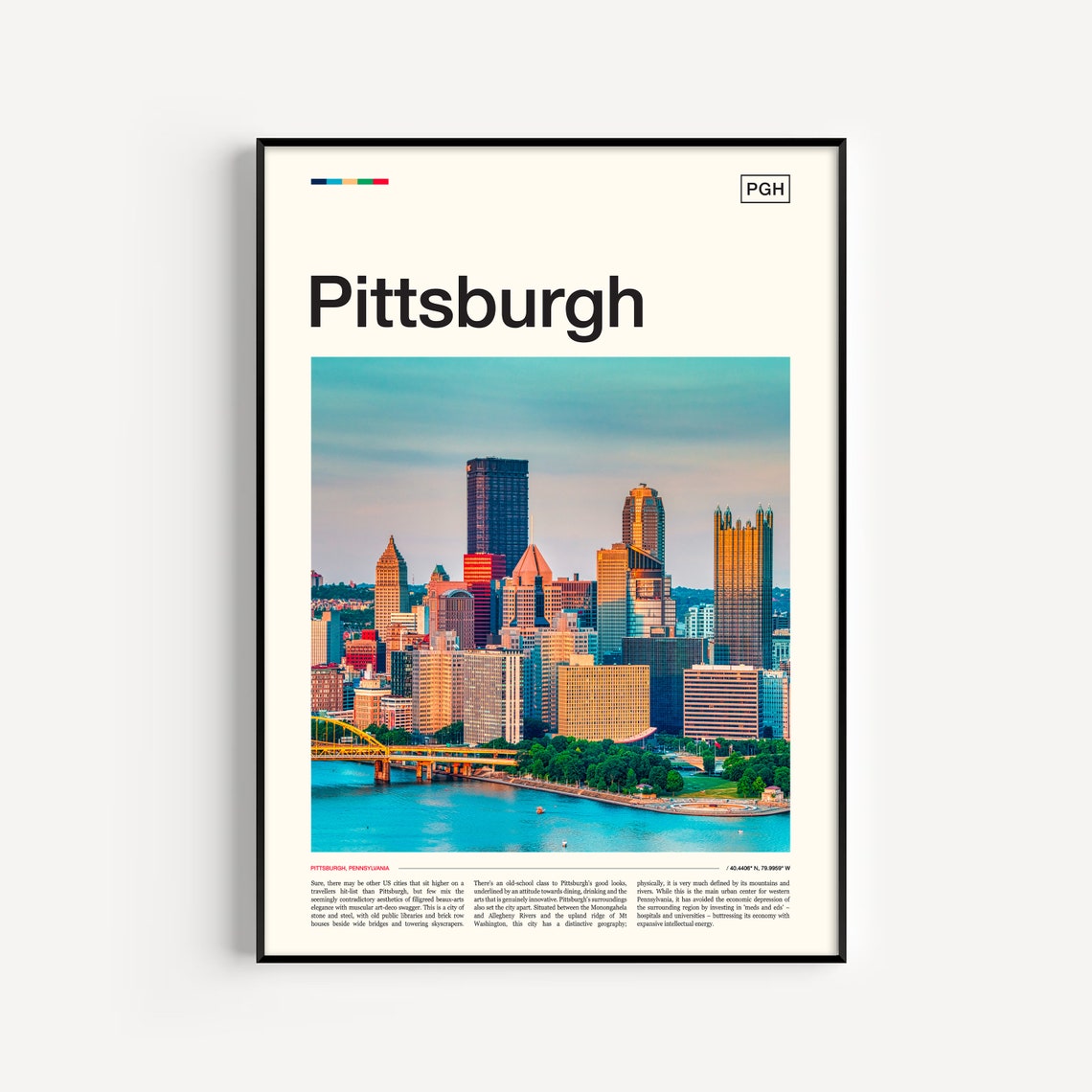Pittsburgh Pennsylvania Sunset Skyline Rivers Downtown Photo Poster