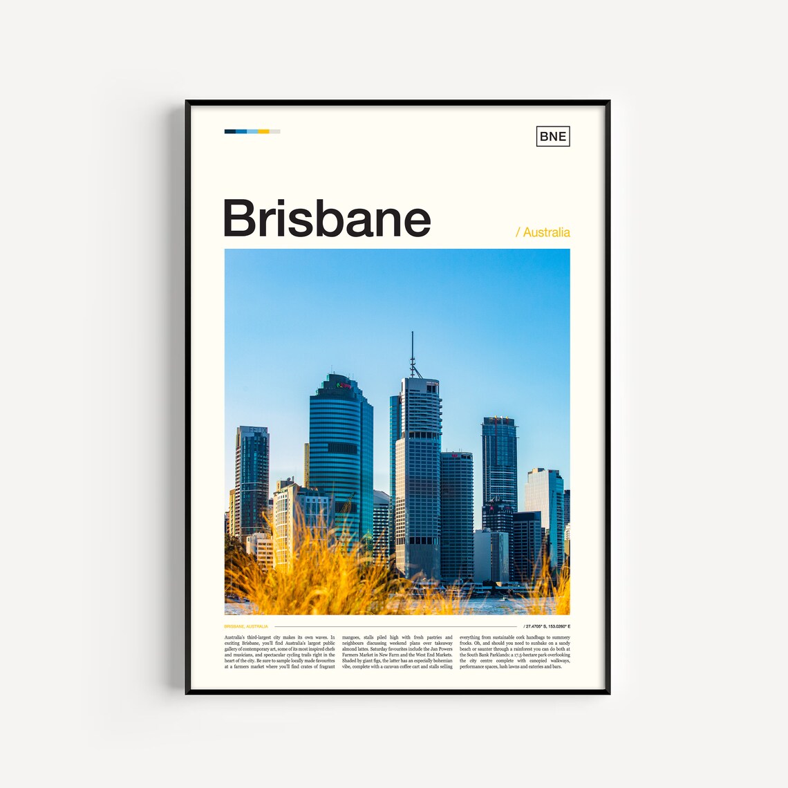 Brisbane Australia City Skyline Photography Editorial Travel Poster