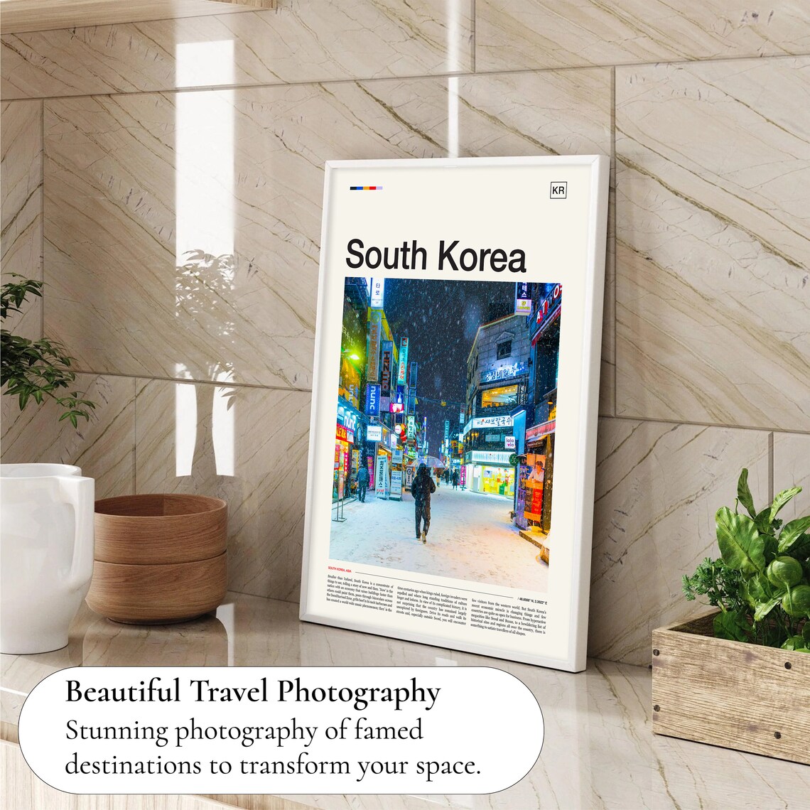 South Korea Snowy Neon Street Winter Night Photography Poster - Image 4
