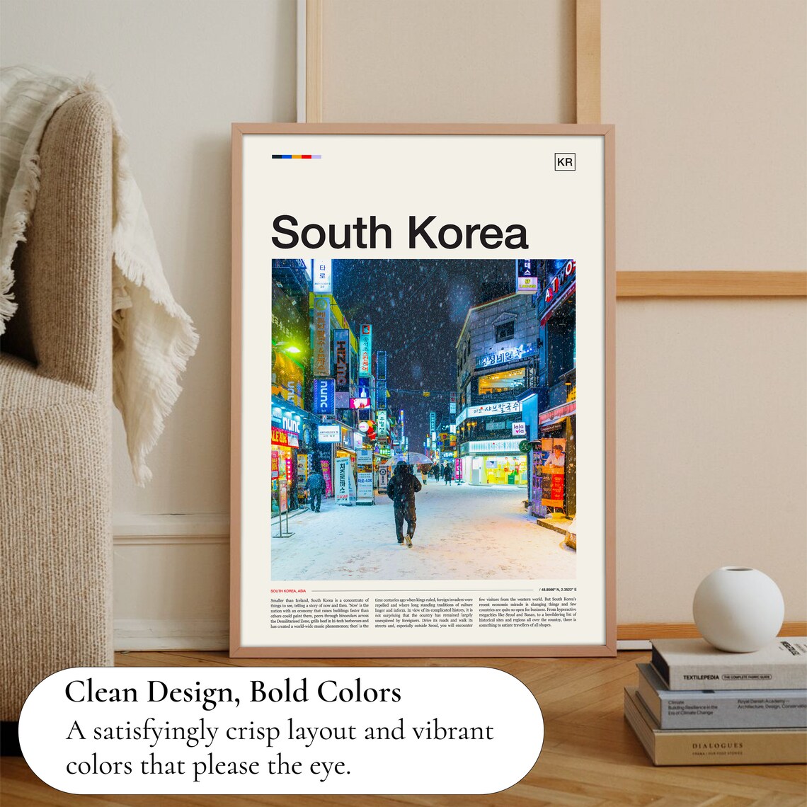 South Korea Snowy Neon Street Winter Night Photography Poster - Image 3