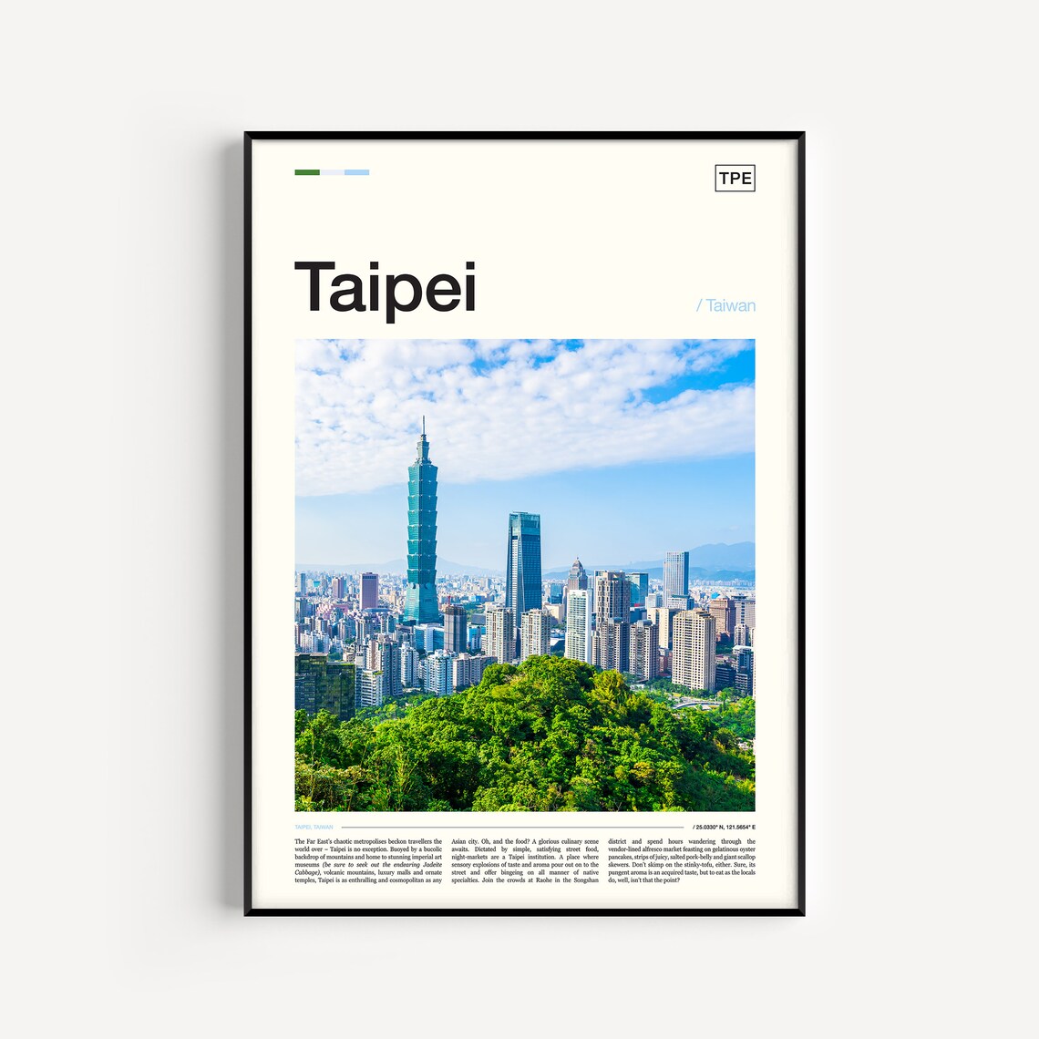 Taipei Travel Poster, Taiwan Place Print