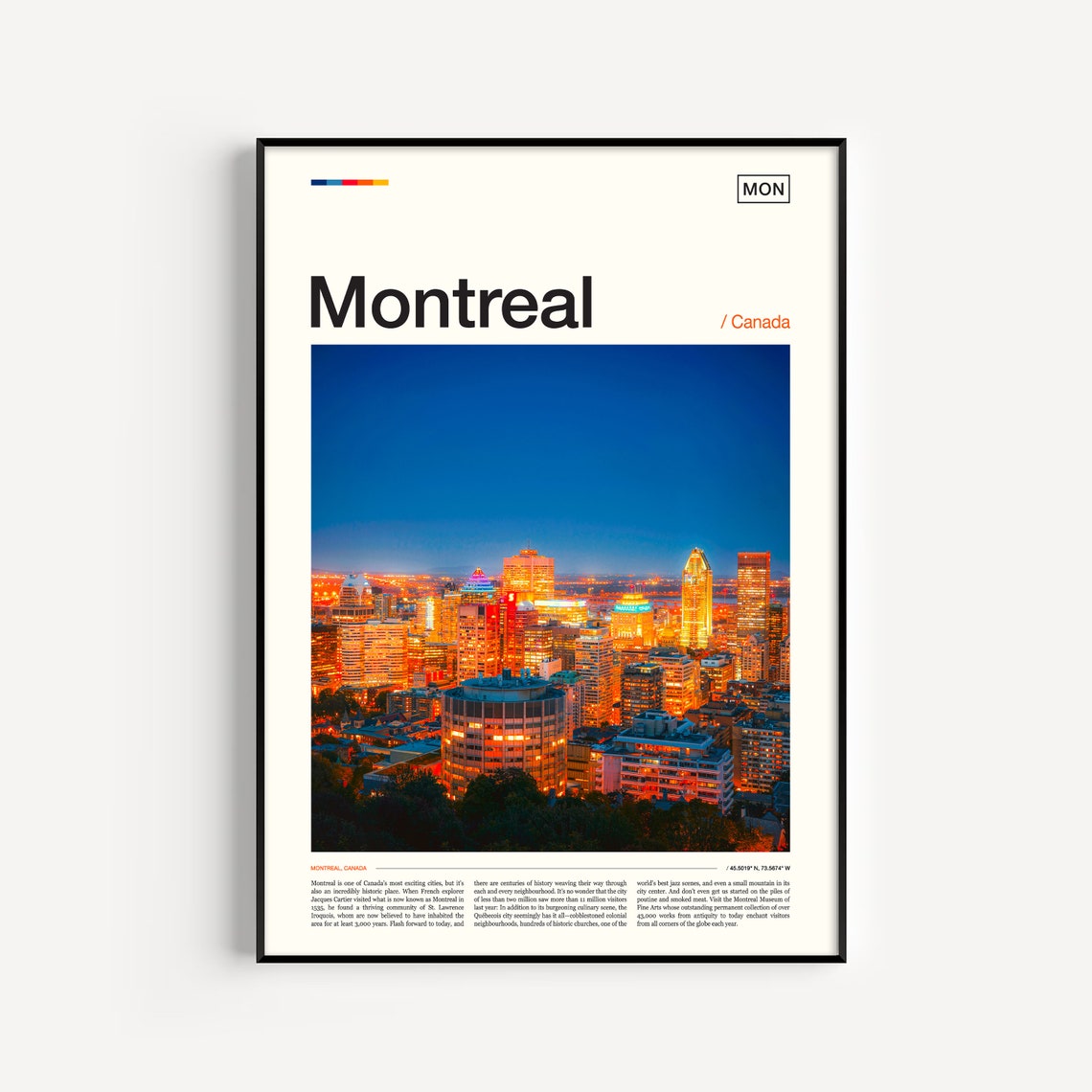 Montreal Canada Night City Skyline Glowing Lights Photography Poster