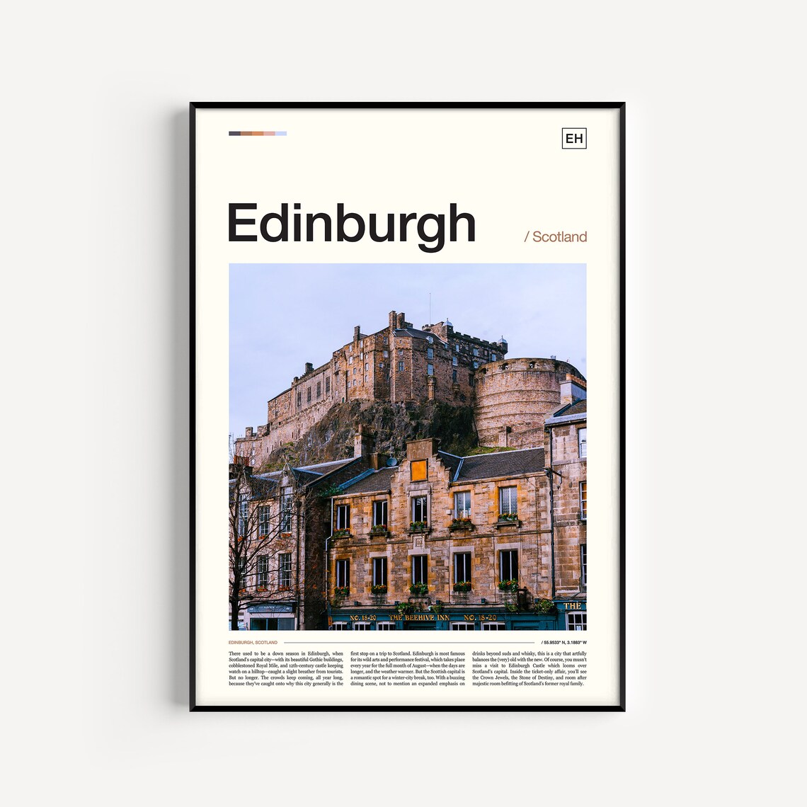 Edinburgh Travel Poster, Scotland Skyline Art