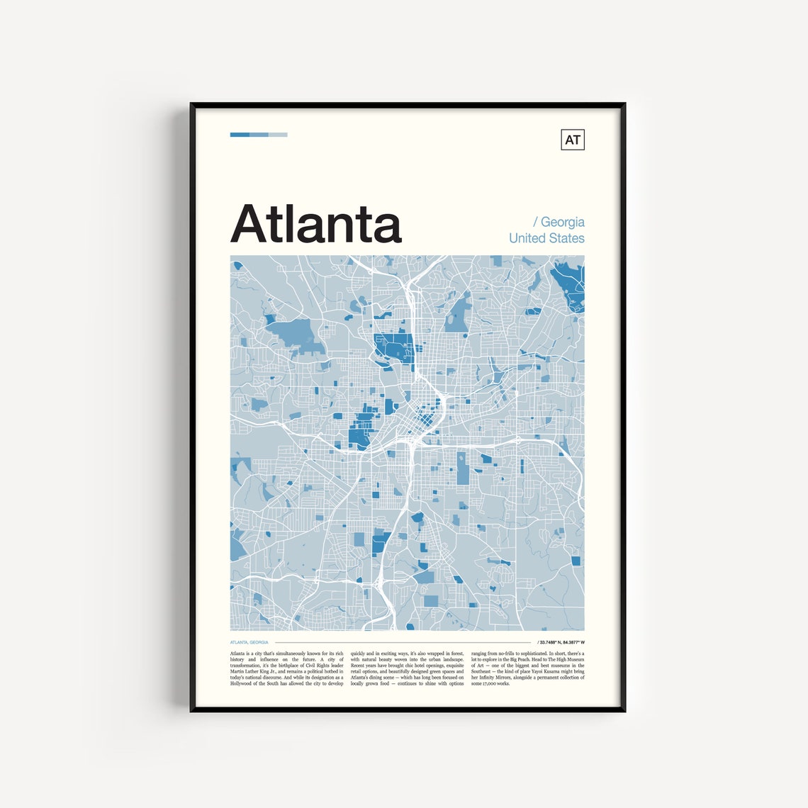 Atlanta Georgia Street Map Minimalist Blue Modern City Poster