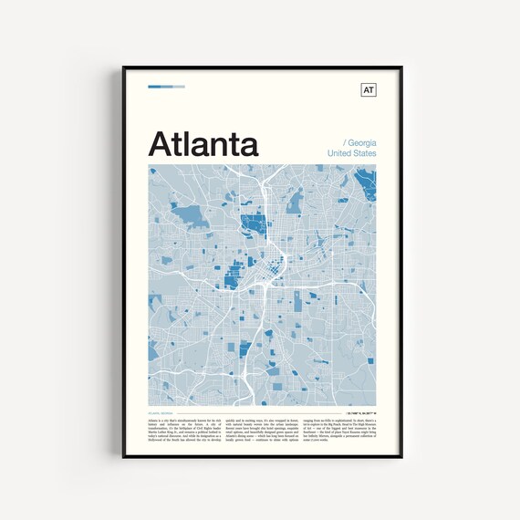 Atlanta Georgia Street Map Minimalist Blue Modern City Poster