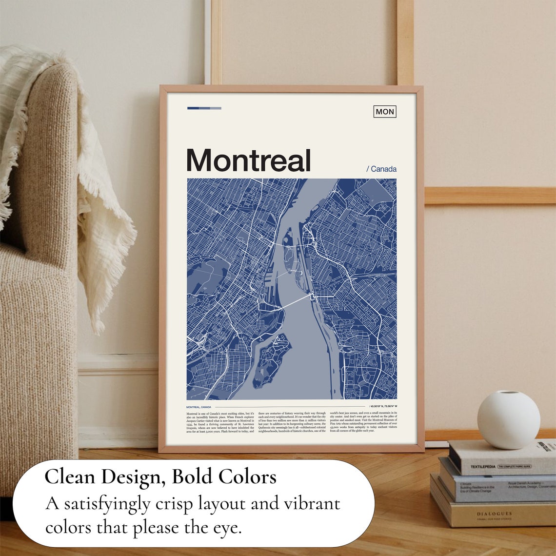 Montreal Canada Modern Blue Minimalist City Street Map Poster - Image 3