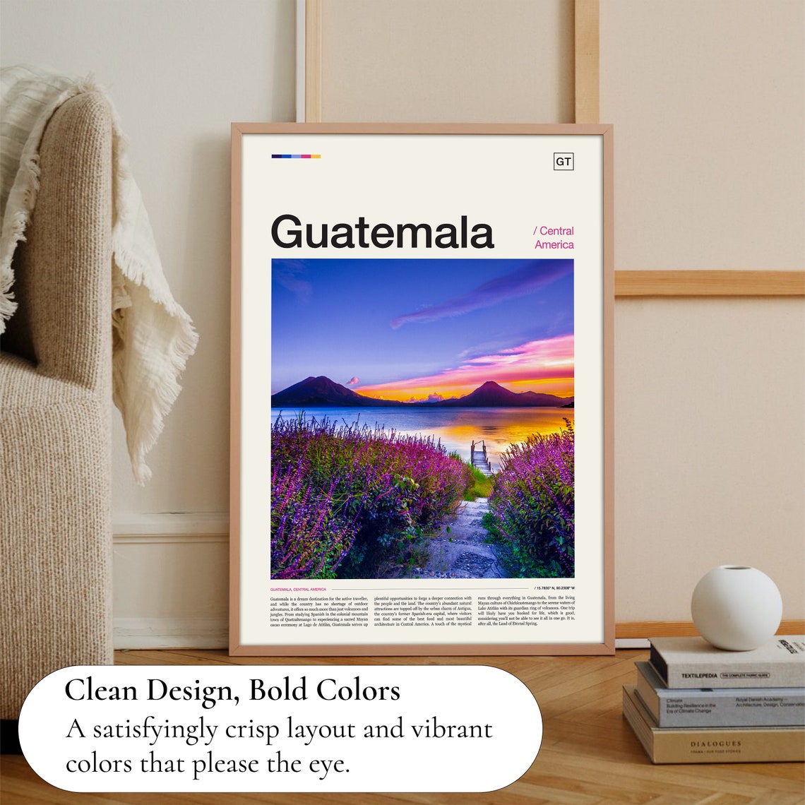 Guatemala Central America Lake Atitlan Sunset Volcanoes Poster - Image 3